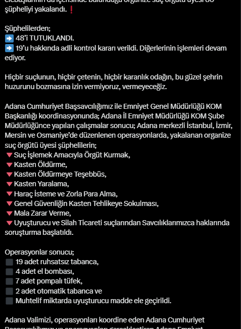 Adana’da Suç Örgütlerine Operasyon: 80 Gözaltı