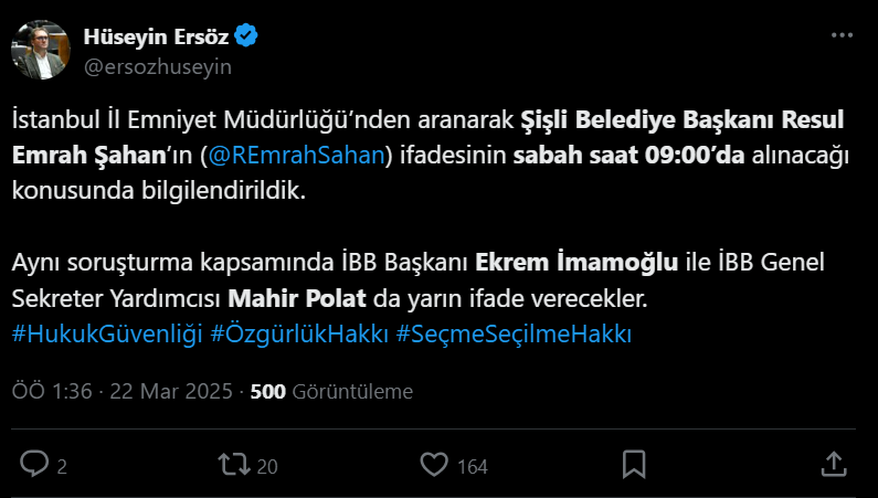 Şişli Başkanı ifadesini verecek, İmamoğlu da sırada