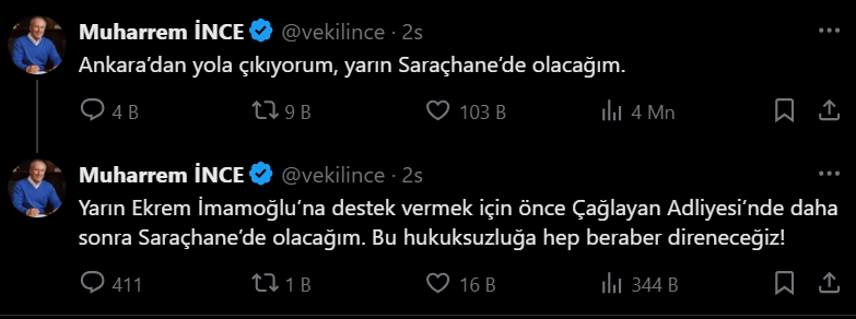 İnce, İmamoğlu’na Destek İçin Saraçhane’ye Gidiyor!